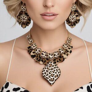 Leopard Print Jewelry Set, Sexy Leopard Necklace & Earrings